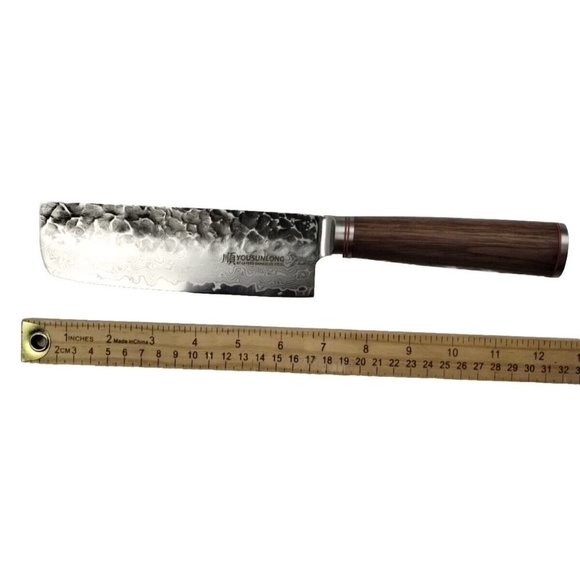 YOUSUNLONG 67 Layers Damascus Steel 6.5-Inch Nakiri Knife Oak Wood Handle NEW - Picture 2 of 7